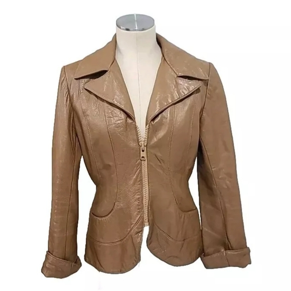 Vintage Tan Leather Jacket blazer M - Picture 1 of 7